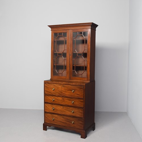 Attractive George III Mahogany Secretaire Bookcase Of Neat Proportions