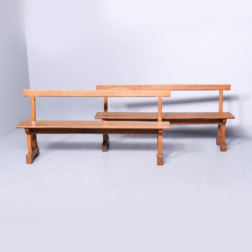 Pair Of Arts And Crafts Influenced Figured Oak Benches