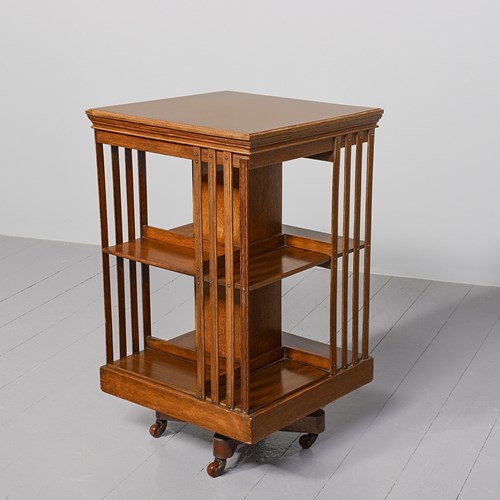 Quality Oak Two-Tier Edwardian Revolving Bookcase