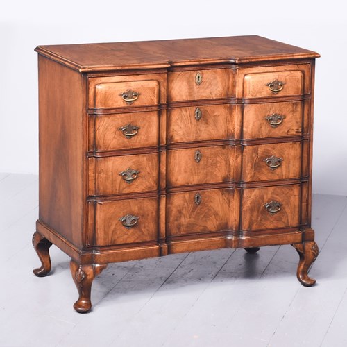 Georgian Style Figured Walnut Neat Size Block Front Chest Of Drawers