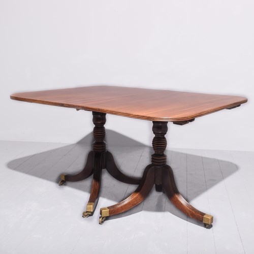 Regency Style Twin Pillar Mahogany Dining Table