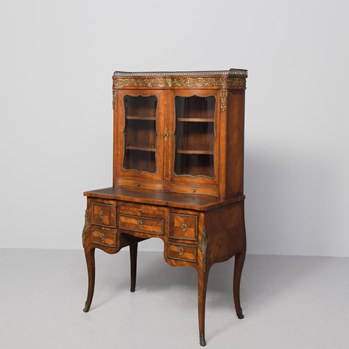 Quality Victorian French Kingwood And Walnut Ormolu-Mounted Display Cabinet/Desk