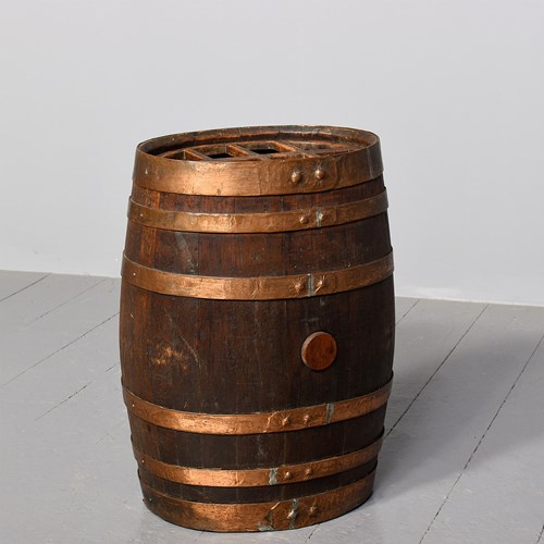 Victorian, Copper-Bound Oak Sherry Cask Stick Stand