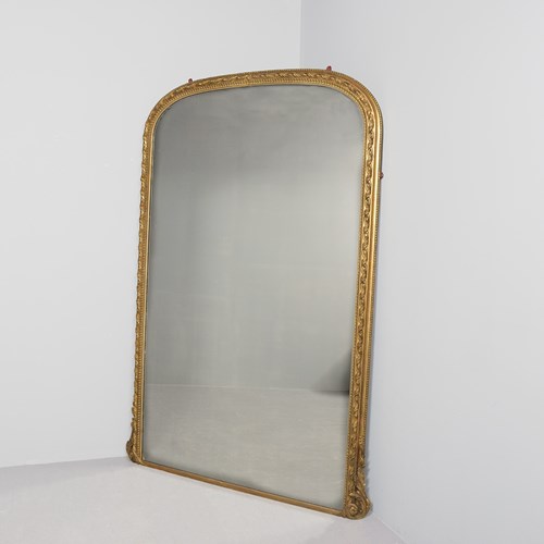 Very Large, Decorative Victorian Gilded Arched-Top Mirror