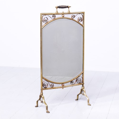 Quality Victorian Brass And Mirrored Fire Screen