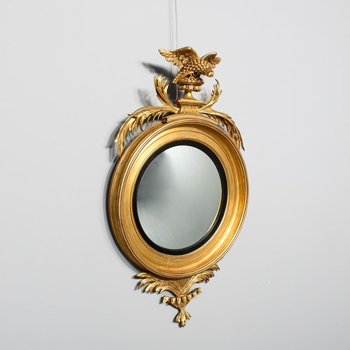 Magnificent Regency Period Eagle-Mounted Giltwood Convex Mirror