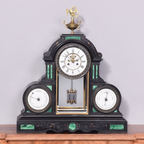 Victorian Marble And Malachite Mantle Clock