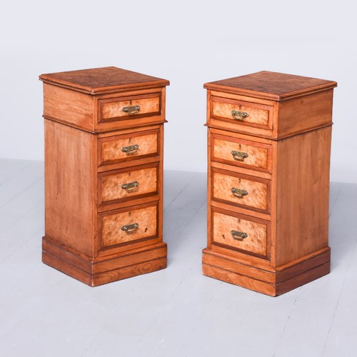 Pair Of Late Victorian Burr Walnut, Neat-Sized Chest Of Drawers/Bedside Lockers