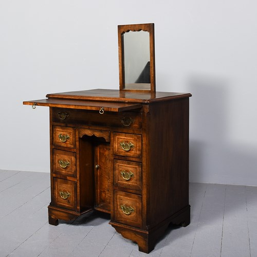 George II Style Inlaid Figured Walnut Kneehole Dressing Chest 