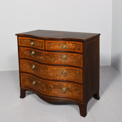 George III Style Satinwood And Marquetry Inlaid Serpentine Front Chest Of Drawer