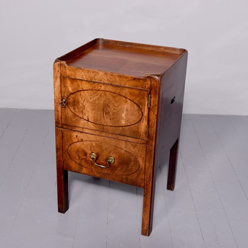 Large , Inlaid Mahogany George 3Rd Tray-Top Bedside Locker