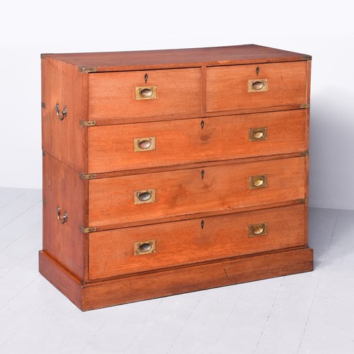 Mid Victorian Solid Teak Two-Part Military Chest Of Drawers