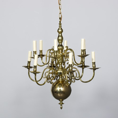 Dutch Two-Tier Brass Chandelier