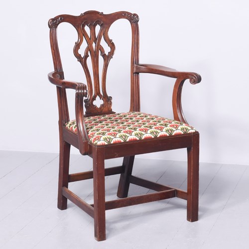 Georgian Chippendale Style Mahogany Armchair With Gros Point Seat