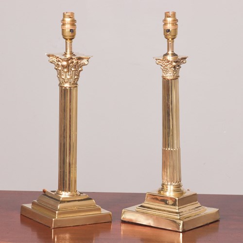 Pair Of Matched Mid Victorian Brass Corinthian Lamps Now Converted To Electricit