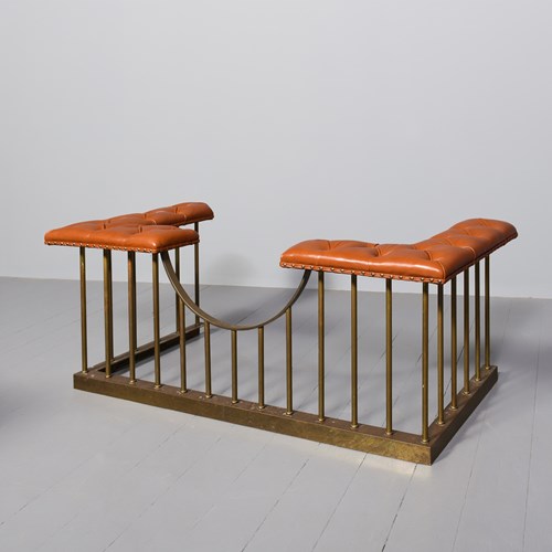 Large, Top-Quality Late Victorian Brass And Leather Upholstered Club Fender