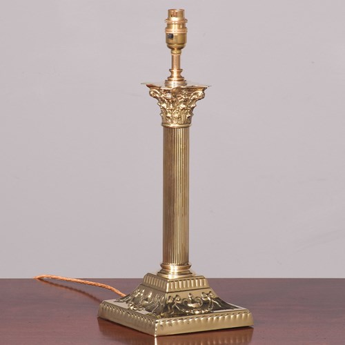 Victorian Corinthian Column Brass Oil Lamp Converted To Electricity