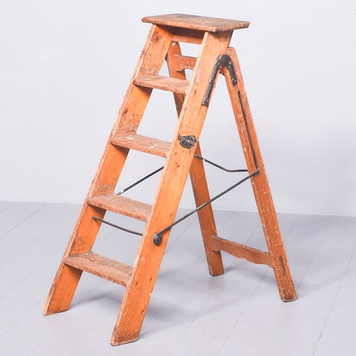 Edwardian Pitch Pine Folding Ladder/Library Steps