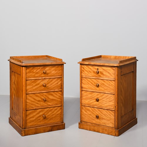 Pair Of Mid Victorian Neat-Sized Satin Birch Chests Of Drawers