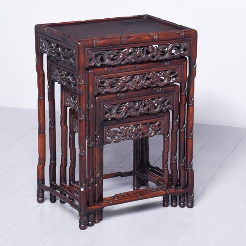 Exceptional Quality Qing Dynasty Hongmu Carved Chinese Large Nest Of Four Tables