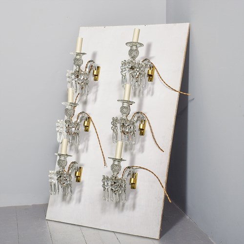 Set Of Six Cut Crystal Wall Sconces