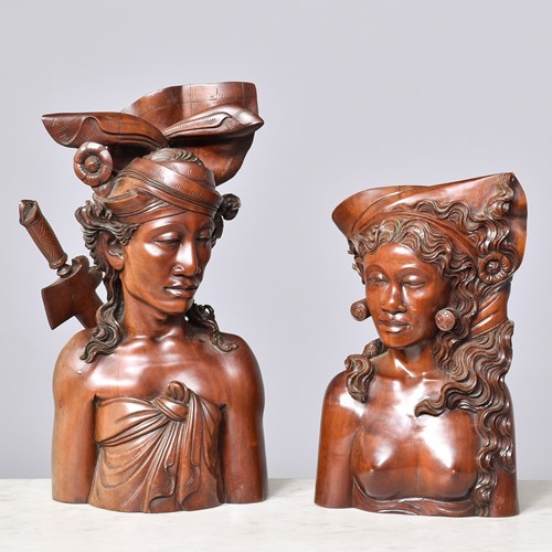 Pair of Carved Hardwood Indonesian Figures