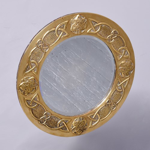 Decorative Embossed Brass Glasgow-Style Circular Wall Mirror 