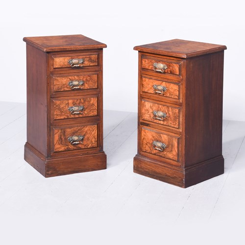 Pair Of Late Victorian Burr Walnut Chest Of Drawers/Bedside Lockers