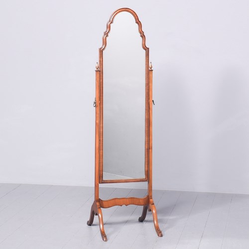 Pair Walnut Cheval Mirror Of Desirable Proportions 