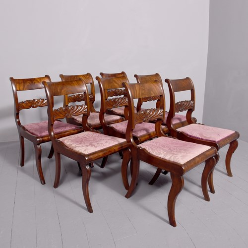 Set Of 8 Stylish Irish Mahogany Regency Dining Chairs