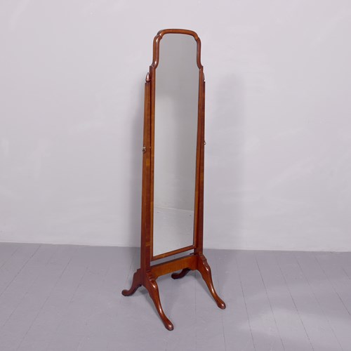 Quality Queen Anne Style Neat-Sized Mahogany Cheval Mirror In Spanish Mahogany
