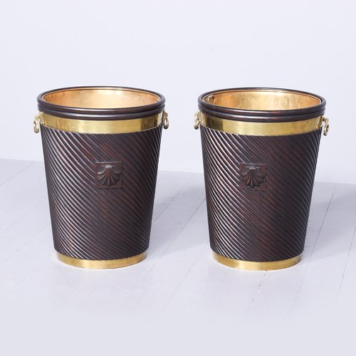 Massive Pair Of Mahogany Irish Peat Buckets 