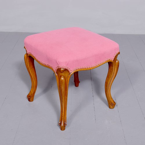 A Mid-Victorian Walnut Framed Cabriole Leg Stool