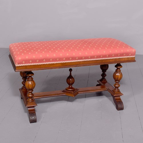 A Mid-Victorian Walnut Framed Duet Stool Or Window Seat