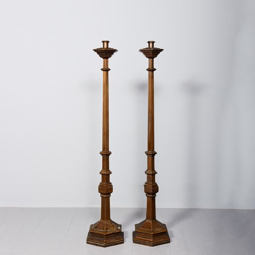 Monumental Pair Of Cast Bronze Candle Stands
