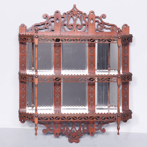 Fretwork And Mirrored Back Wall-Shelves