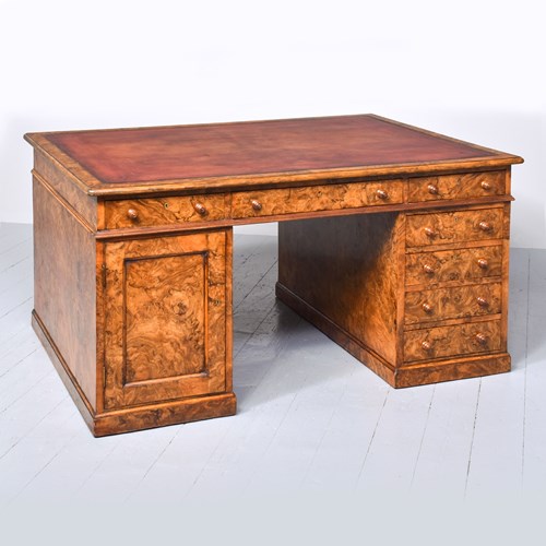 Victorian Burr Walnut Partners Desk 
