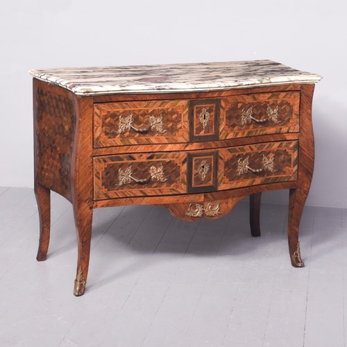 Exceptional French Marble-Top Commode With Original Serpentine Front Brecci