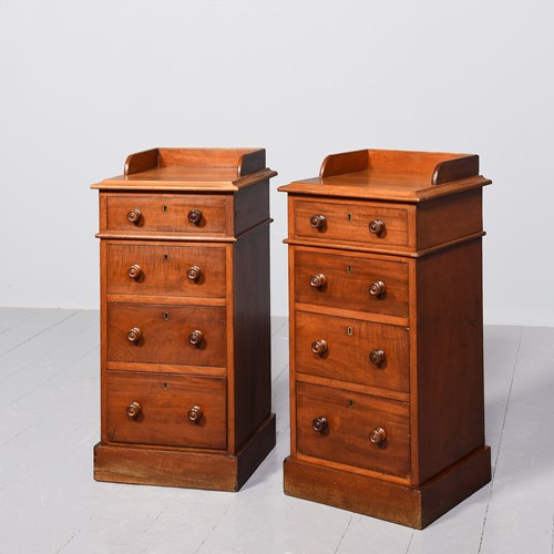 Pair Of Mid-Victorian, 4-Drawer Mahogany Bedsides