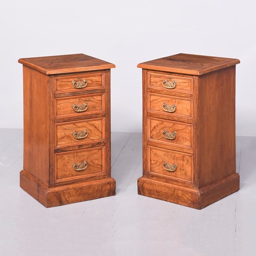 Rare Pair Of Late Victorian Figured Elm And Ash Chest Of Drawers/Bedside Lockers