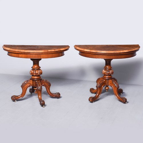 Pair Of Mid-Victorian Walnut And Inlaid Card Tables Now Matched