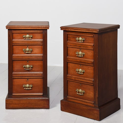 Pair Of Late Victorian 4-Drawer, Walnut Bedside Lockers