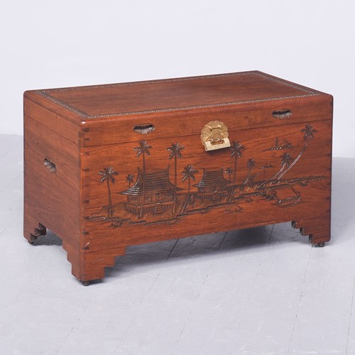 Chinese Carved Teak & Camphor Kist