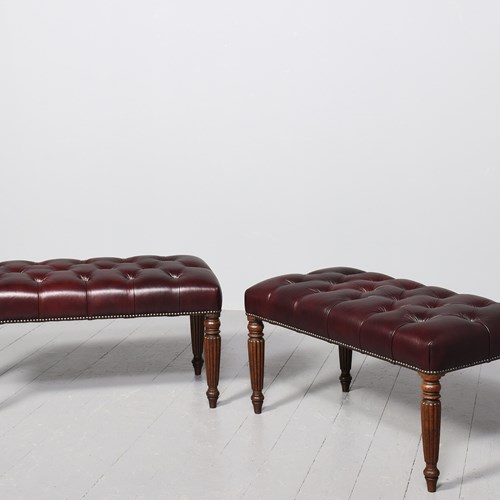 Pair Of George III Mahogany, Leather And Brass-Studded Long Stools