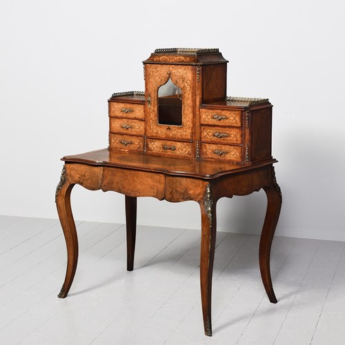 Victorian Marquetry-Inlaid Figured Walnut Ladies' Writing Desk (Bonheur De Jour)