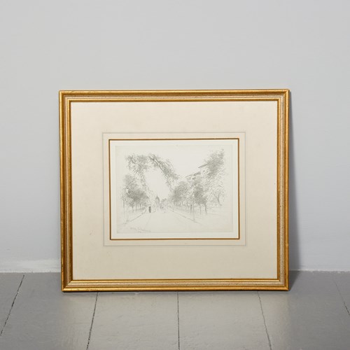 Original Pencil Drawing By William Darling Mckay “The Meadow Walk, Edinburgh”