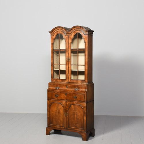 George I Style Neat-Sized, Figured-Walnut Cabinet Bookcase 