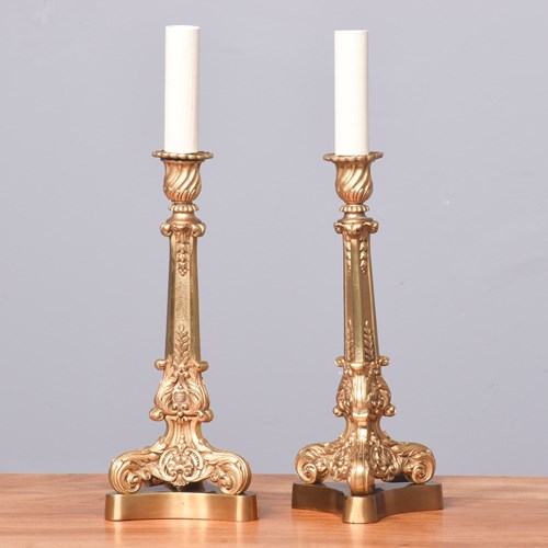 Pair Of Rococo Brass Table Lamps