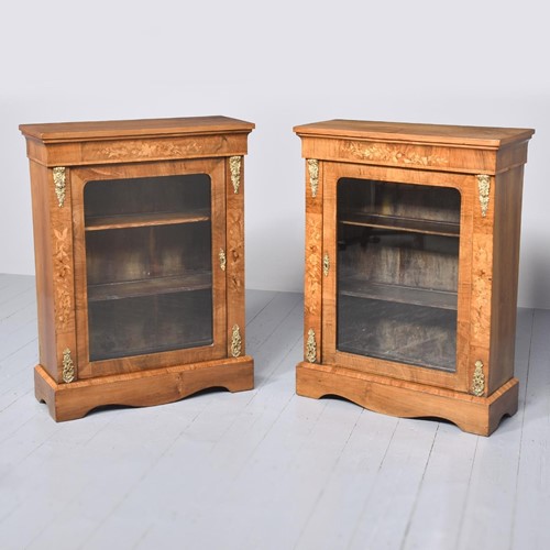 Marquetry, Walnut Victorian Pier Cabinets, Pair
