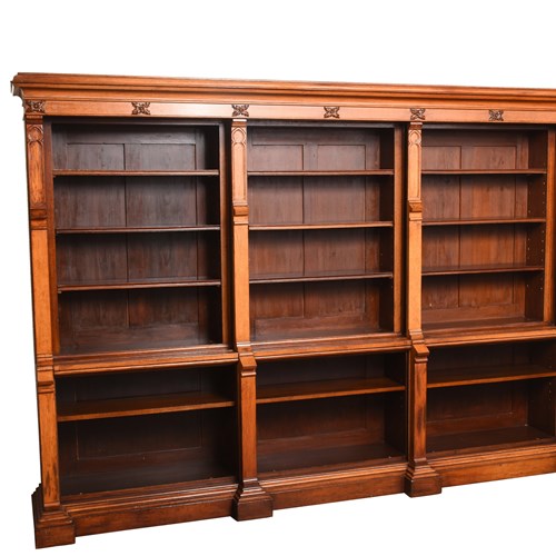 Large Mid-Victorian Gothic Style, Three-Section, Open Oak Bookcase
